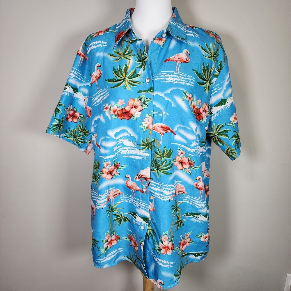 SSLR Hawaiian Shirt Womens XL Flamingo Tropical Vacation Paradise Cruise Summer